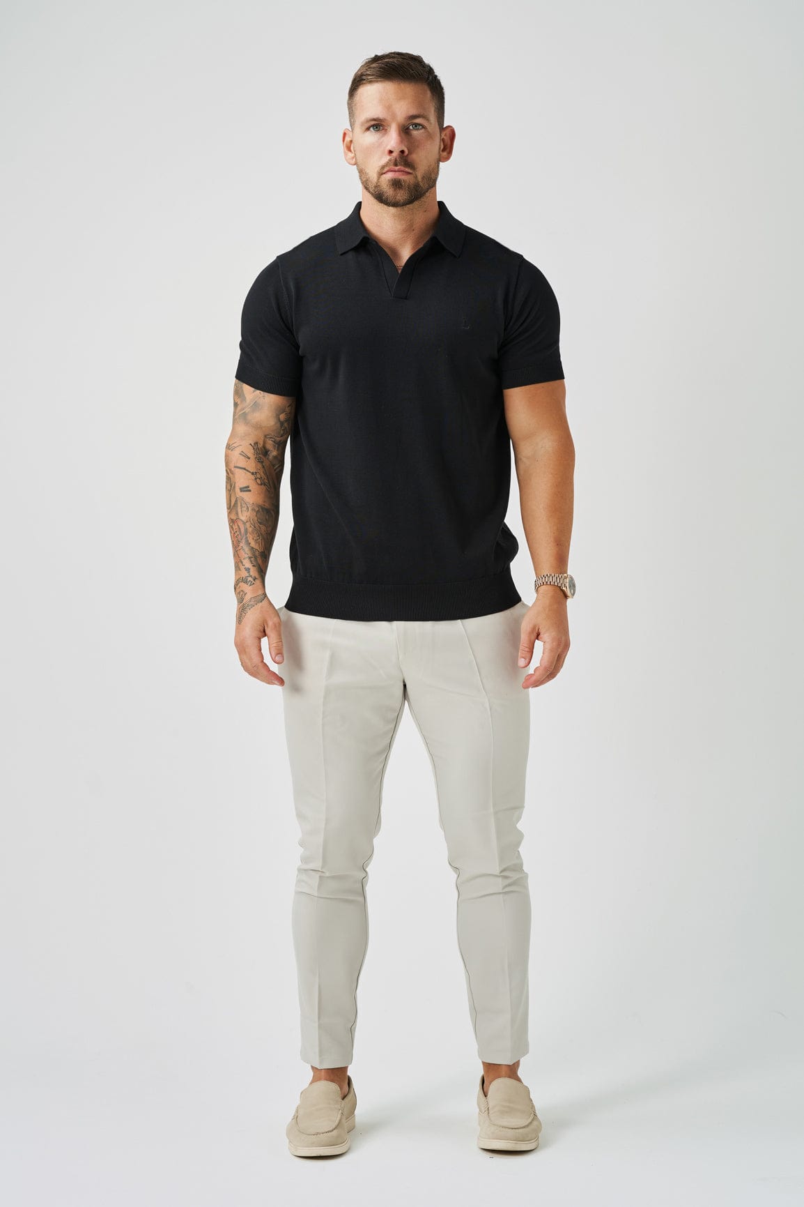 Camisa Polo Masculina Gola Aberta Elite - Preta