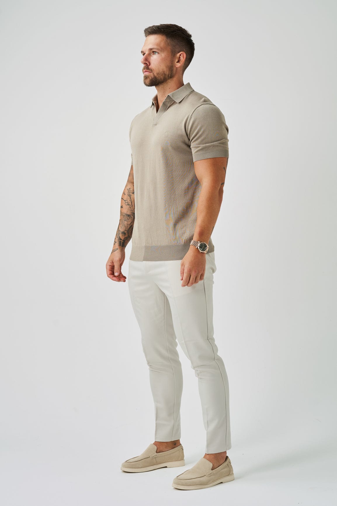 Camisa Polo Masculina Gola Aberta Elite - Deserto