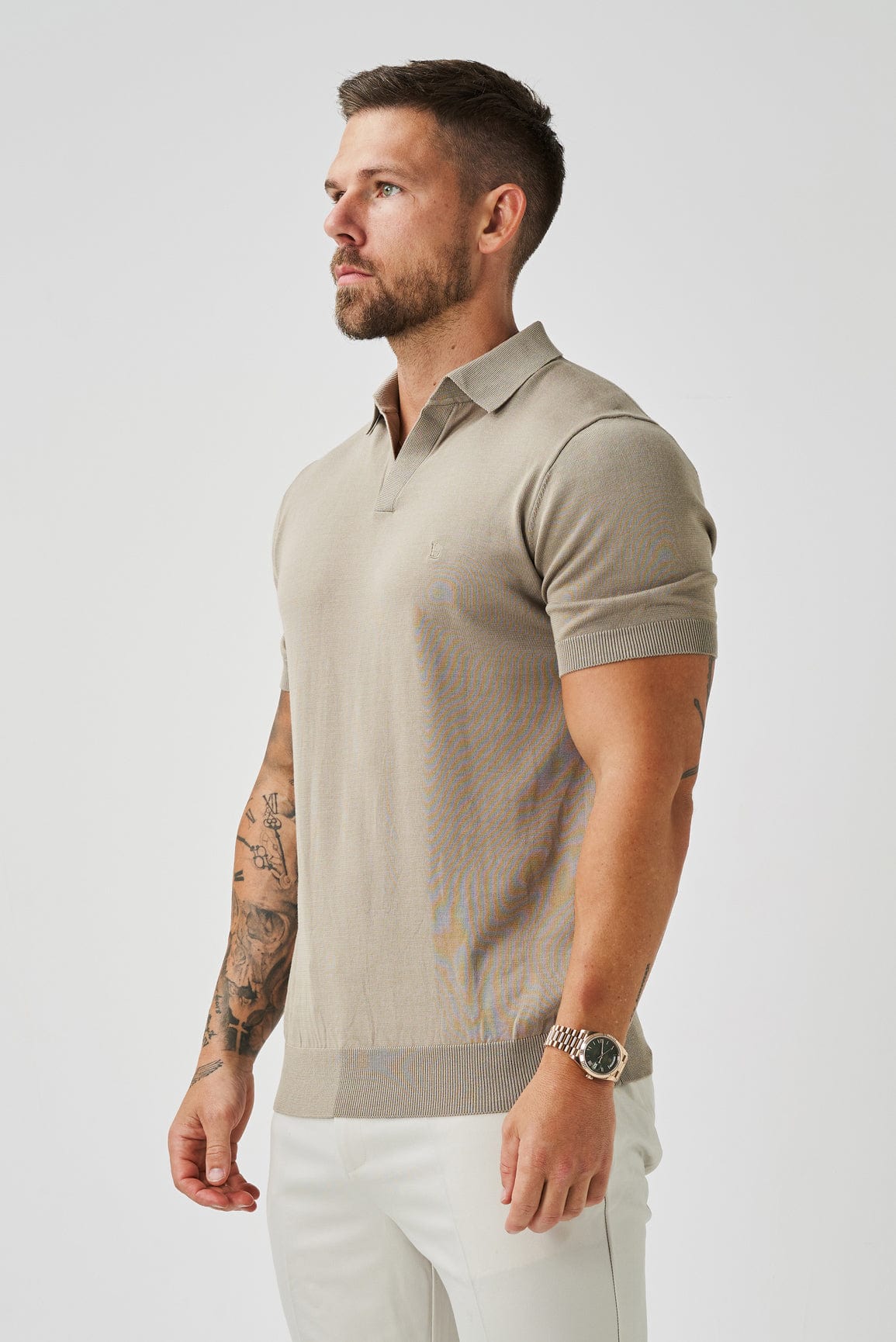 Camisa Polo Masculina Gola Aberta Elite - Deserto