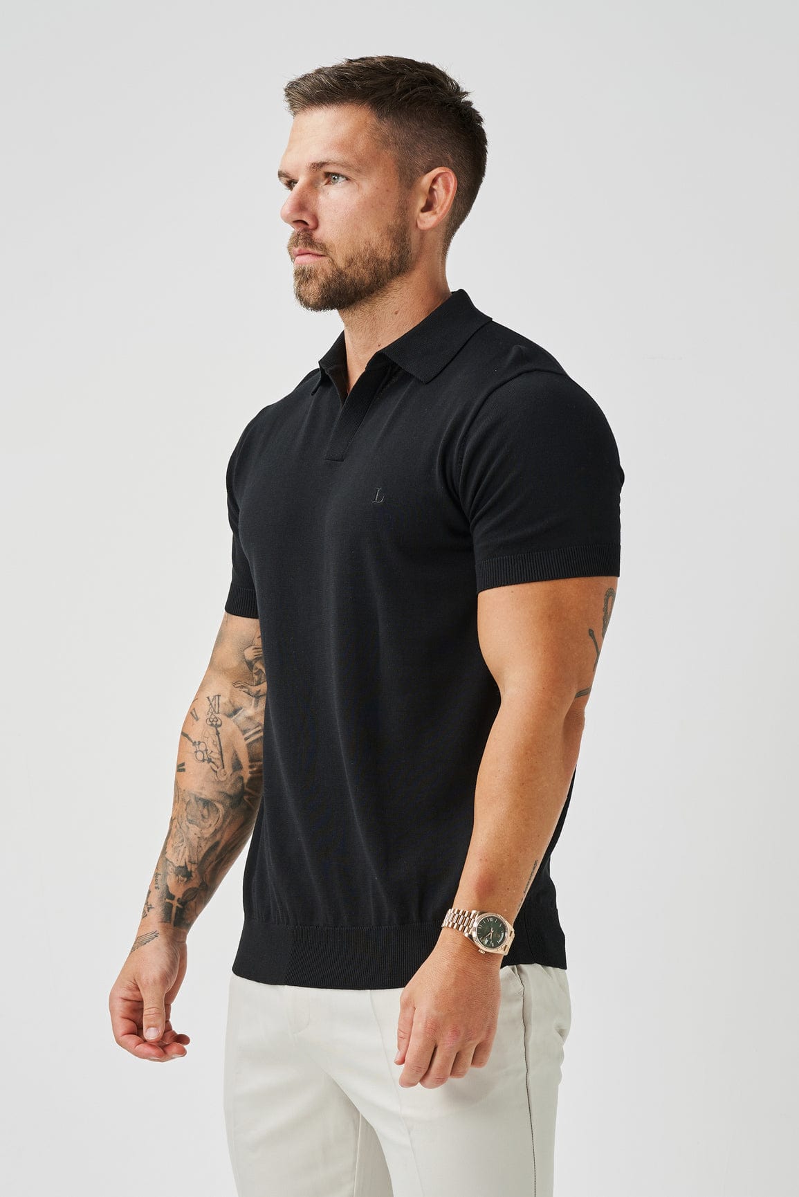 Camisa Polo Masculina Gola Aberta Elite - Preta