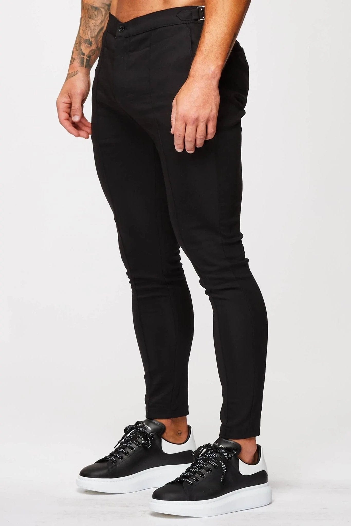 Calça Alfaiataria Masculina Slim Fit C/ Ajuste Lateral Preto Elite