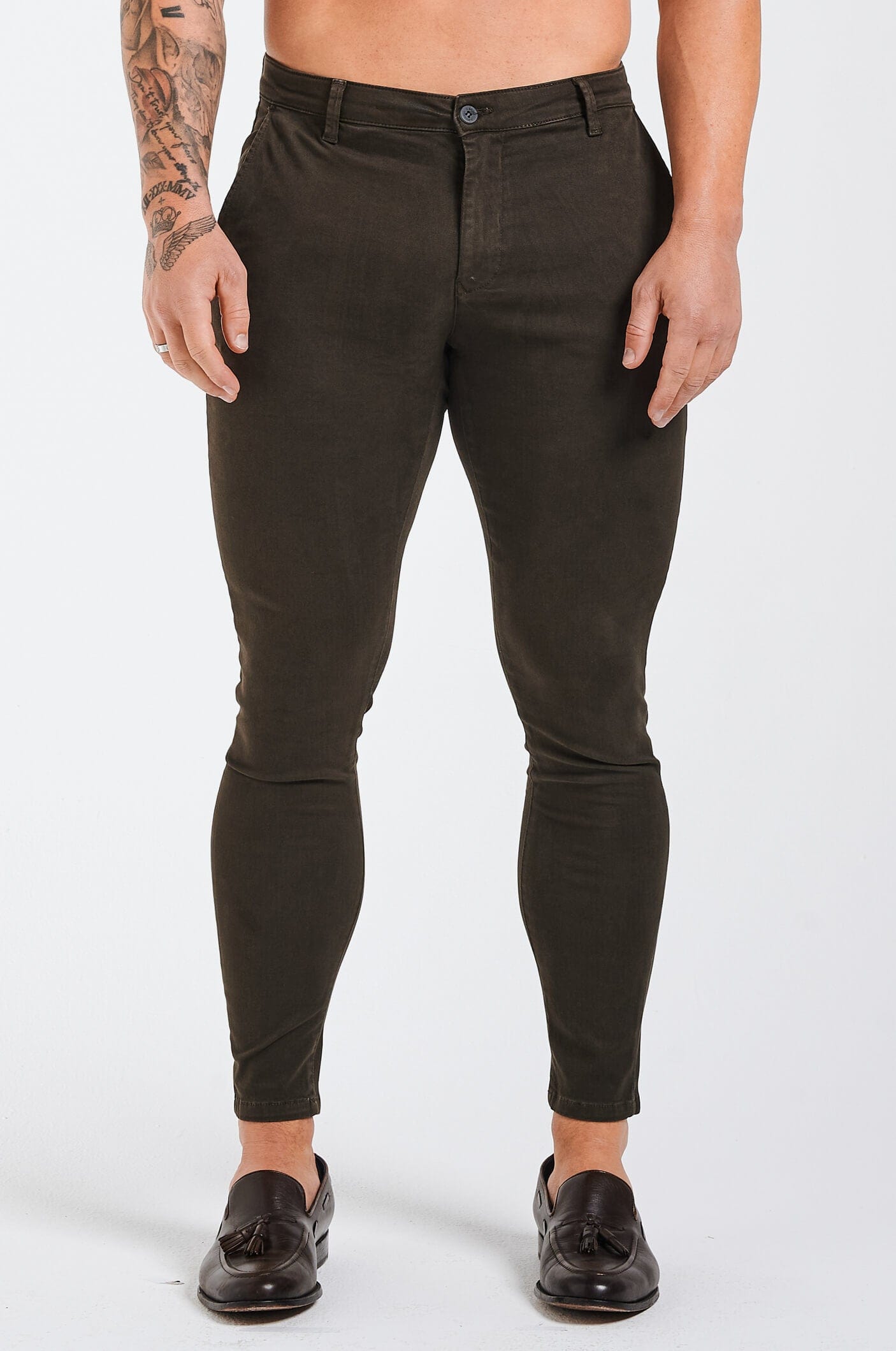 Calça Masculina Skinny Chino Marrom Escuro