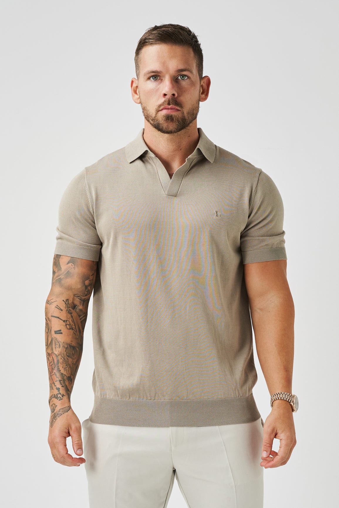 Camisa Polo Masculina Gola Aberta Elite - Deserto