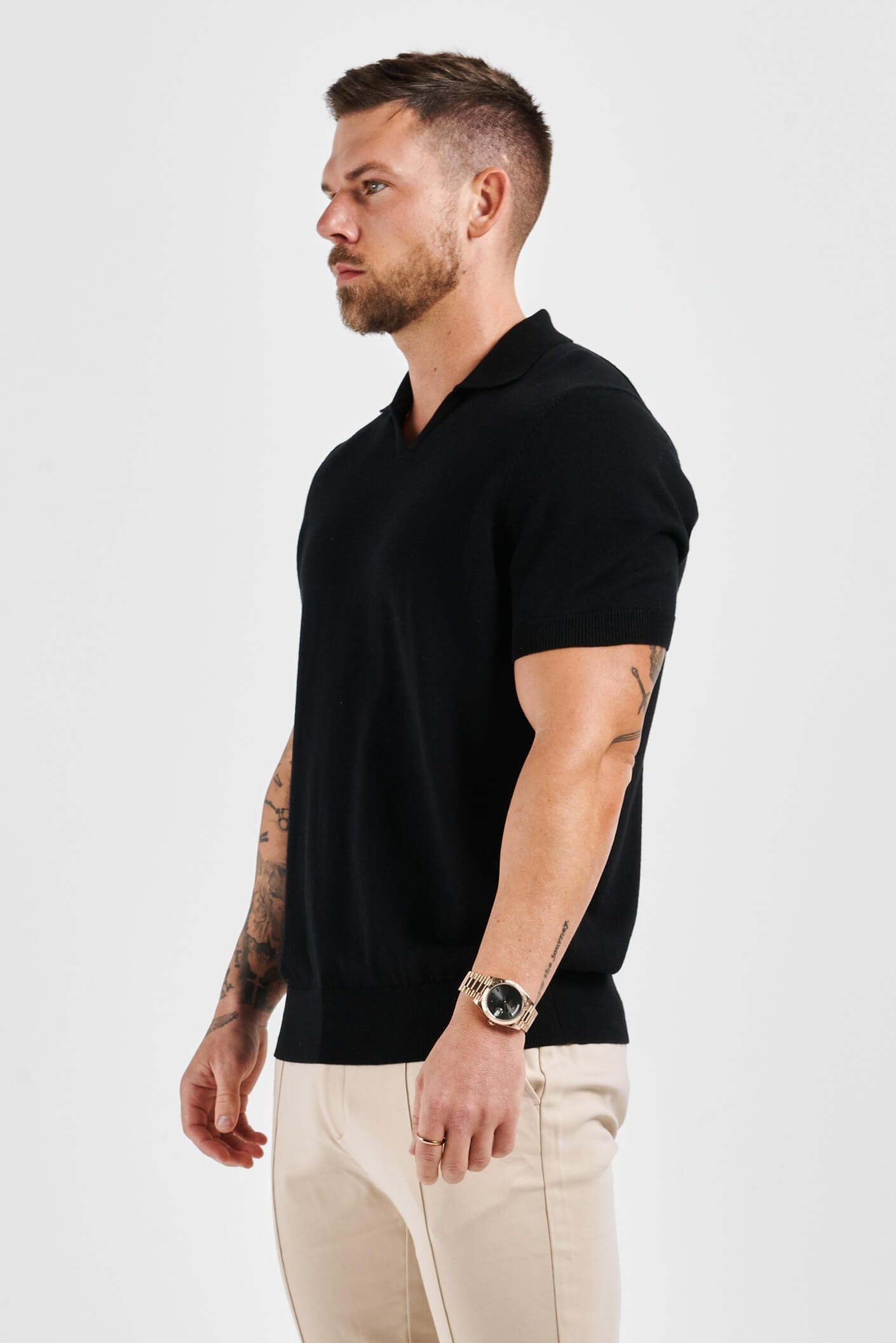 CAMISA POLO MASCULIA COM GOLA ABERTA ELITE  - PRETA