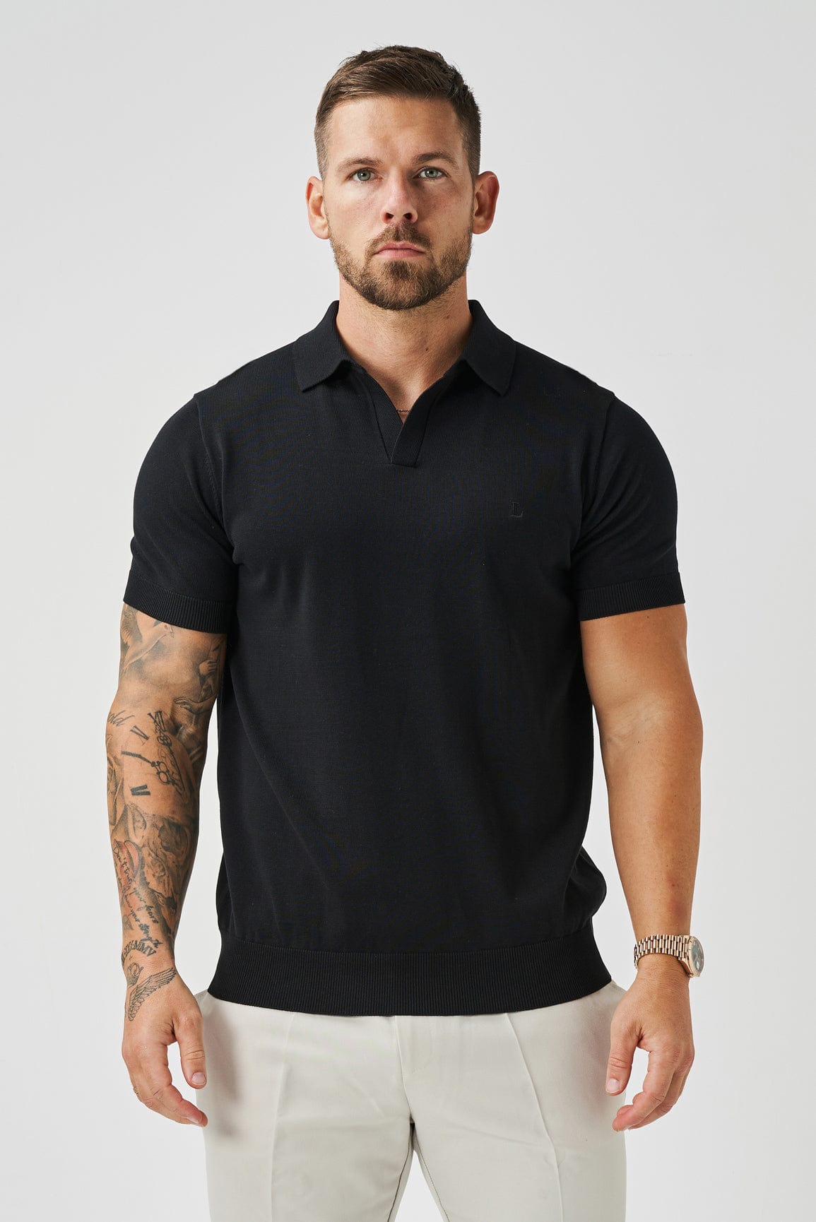 Camisa Polo Masculina Gola Aberta Elite - Preta