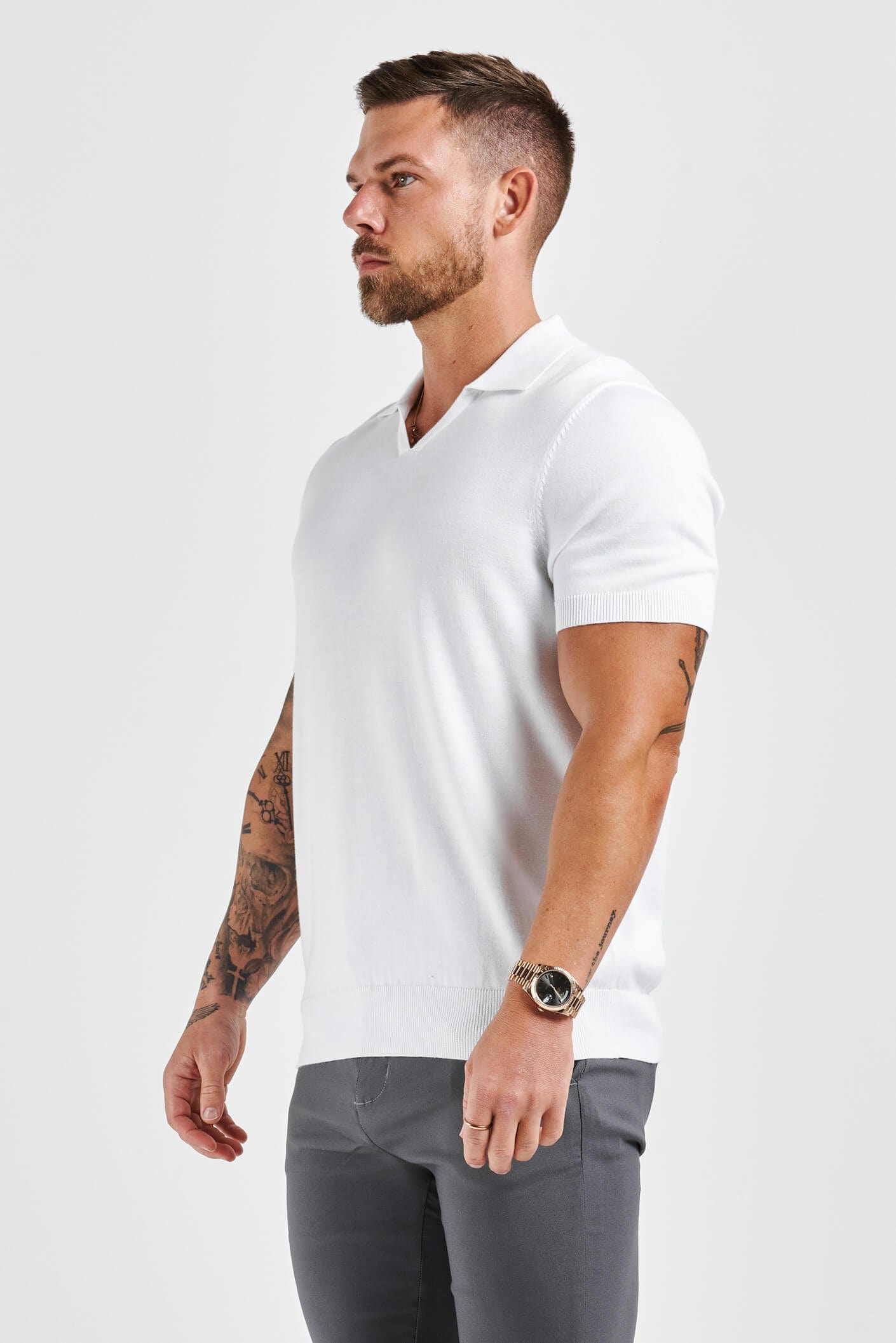 CAMISA POLO MASCULINA COM GOLA ABERTA ELITE - BRANCA