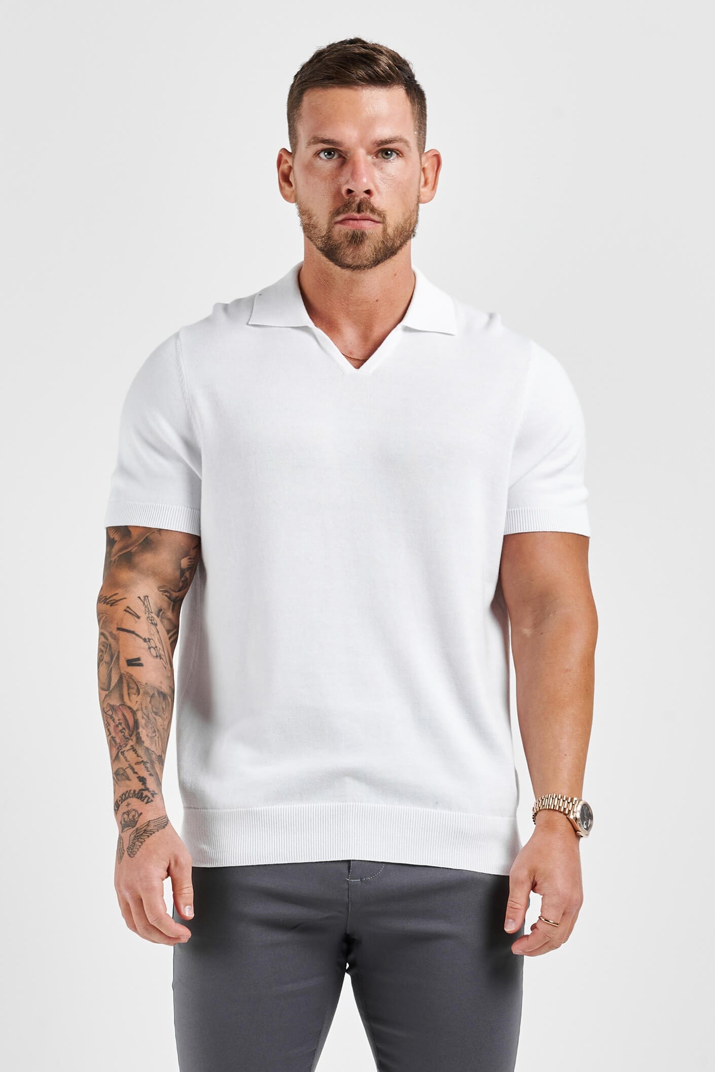 CAMISA POLO MASCULINA COM GOLA ABERTA ELITE - BRANCA