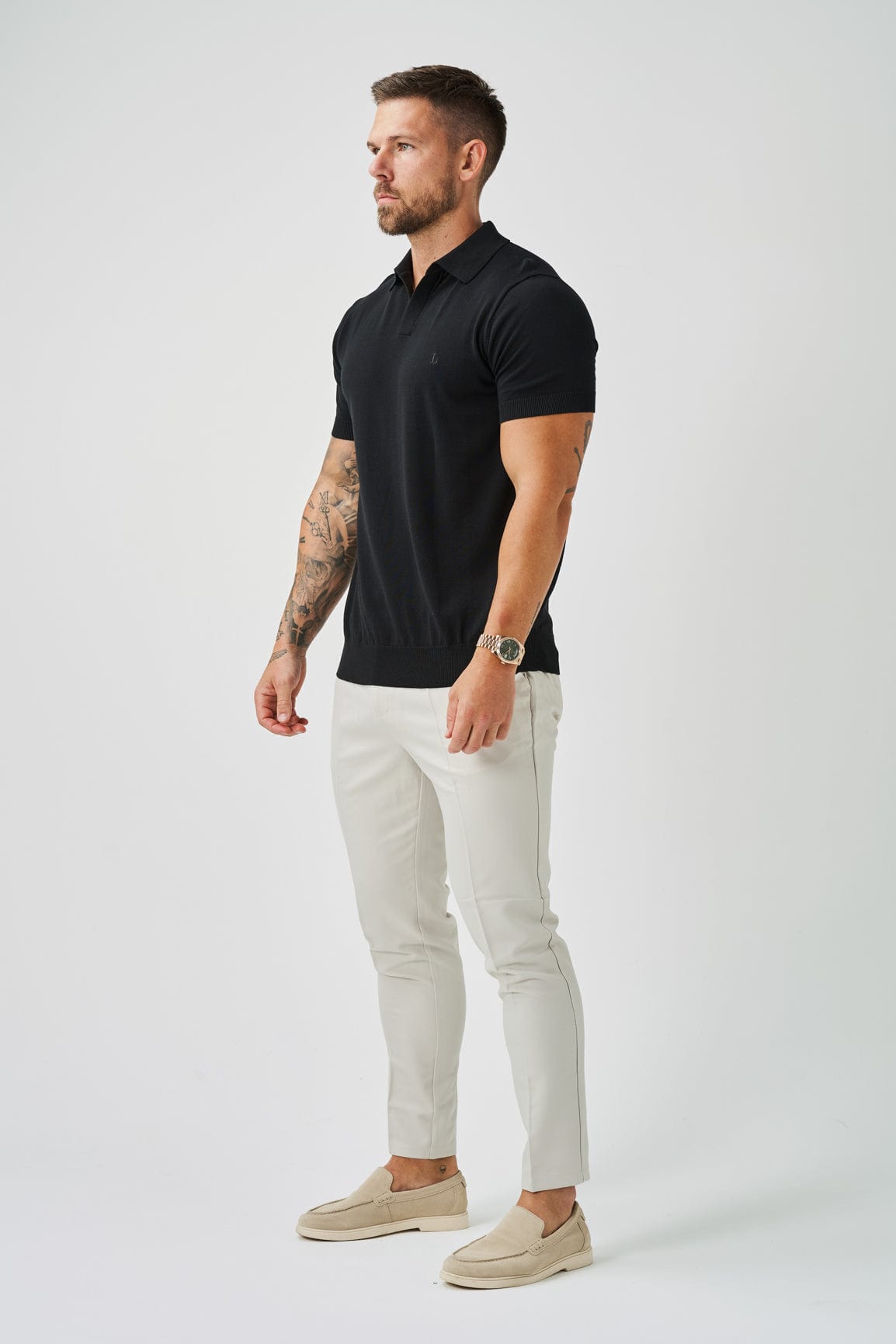 Camisa Polo Masculina Gola Aberta Elite - Preta